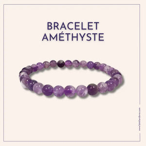 Bracelet rond en perles d'améthyste naturelle évoquant l'élégance, l'apaisement, l'harmonie et la protection pour le bien-être émotionnel et spirituel