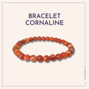Bracelet en perles rondes de cornaline naturelle, symbole d'énergie, confiance et fertilité, idéal pour stimuler la fertilité, renforcer l'énergie positive, et apporter harmonie au quotidien