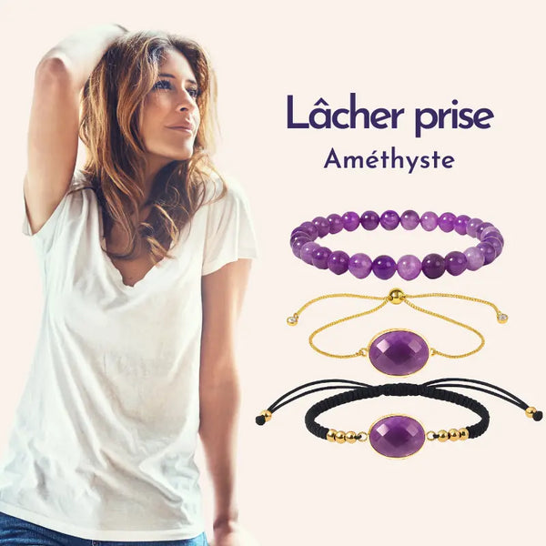 Bracelet ou collier en Améthyste libérant du stress, favorisant la sérénité, l'équilibre intérieur et la paix mentale
