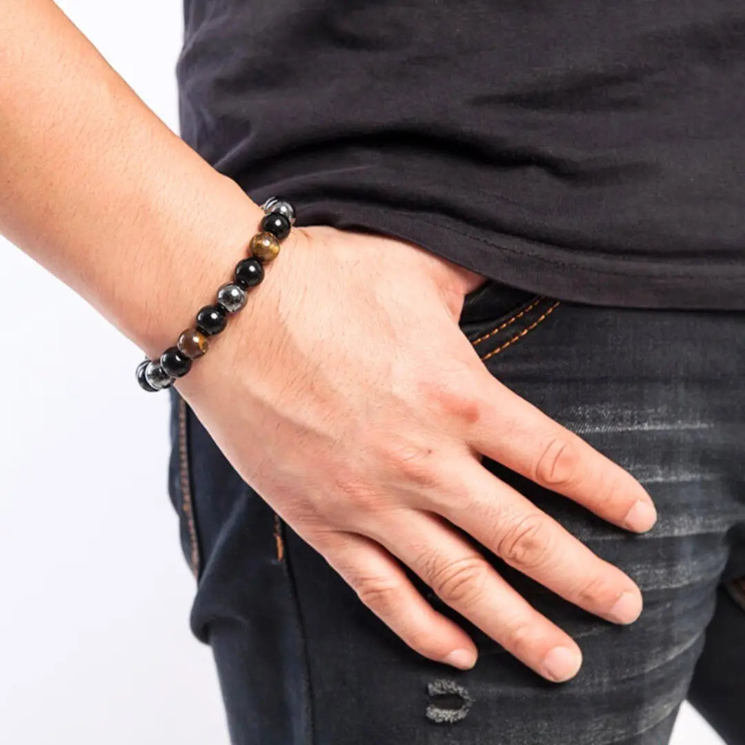 Bracelet Triple Protection En Pierres Naturelles - Neuf Sans Emballage