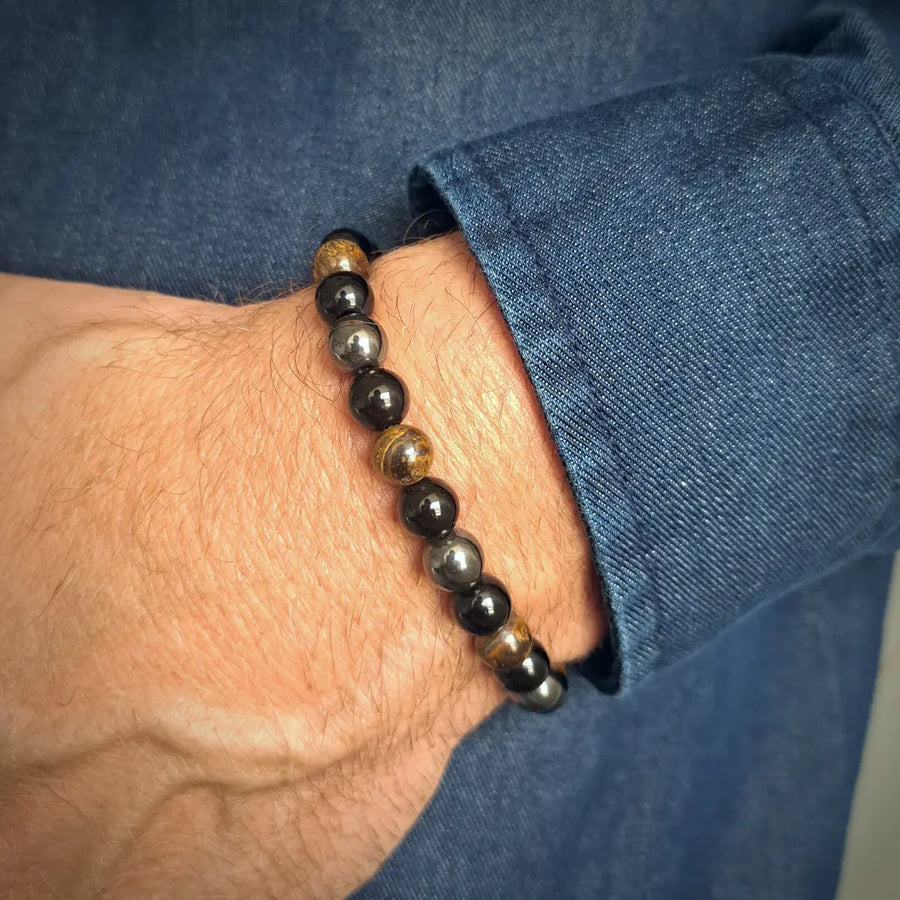 Bracelet Triple Protection En Pierres Naturelles - Bijou Artisanal Neuf Sans Emballage