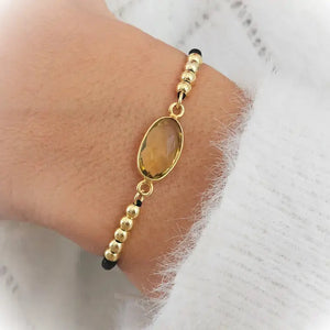 Bracelet citrine nylon noir et doré ajustable / 1 papier d'encens = 1 purification