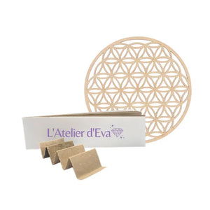 pack entretien pierres naturelles composé d'un carnet de 12 papiers d'encens et 1 fleur de vie en bois