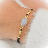 Bracelet nylon noir et doré ajustable / 1 papier d'encens = 1 purification Bracelet Pierre de Lune Naturelle : FERTILITÉ - GROSSESSE - FÉCONDITÉ