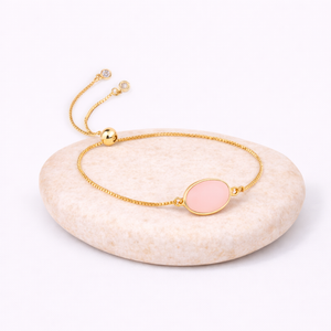 bracelet quartz rose avec chaine dorée ajustable