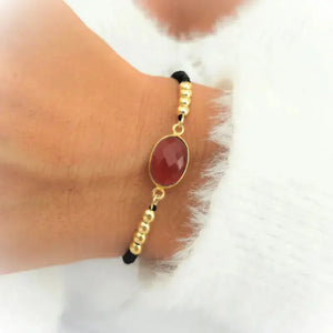 Bracelet nylon noir et doré ajustable / 1 papier d'encens = 1 purification Bracelet Cornaline Naturelle 