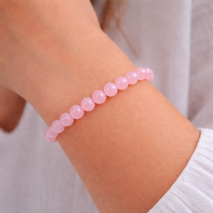 Bracelet perles rondes 6mm Quartz rose