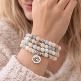 Mâlâ 108 perles d'Amazonite porté en bracelet