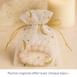 pochon en organza violet offert avec chaque bijou de la boutique